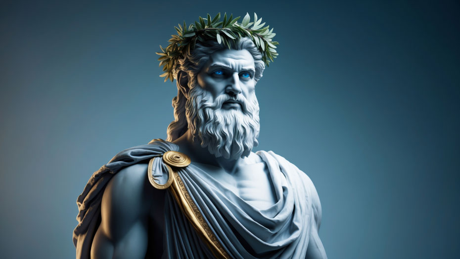 Lorbeertee-und-Schlaf_HEIMisch-#140_Beitragsbild-im-Text Die majestätische Statue des Götterkönigs Zeus ist mit einem Lorbeerkranz dargestellt.